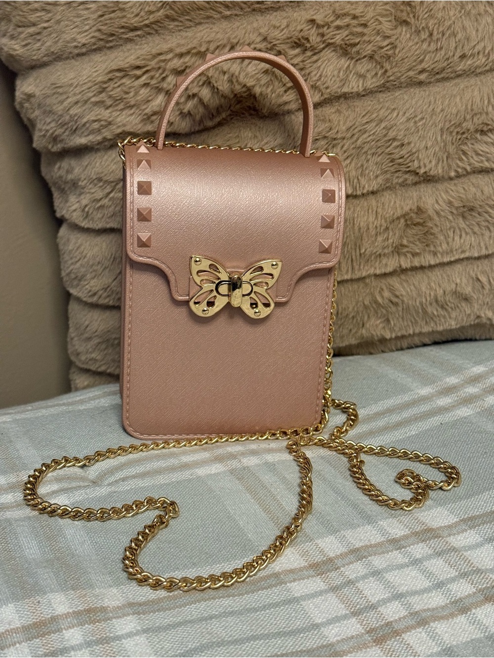✨Luxury Rose Gold Studded Jelly Butterfly Crossbody Bag - Y2K Aesthetic✨
